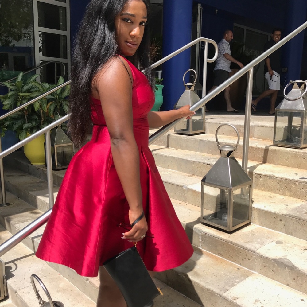 Red satin Kate Spade dress